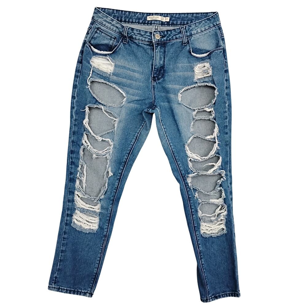 Iris Jeans Los Angeles Distressed Medium Blue Wash Size 9 100% Cotton **Damaged*